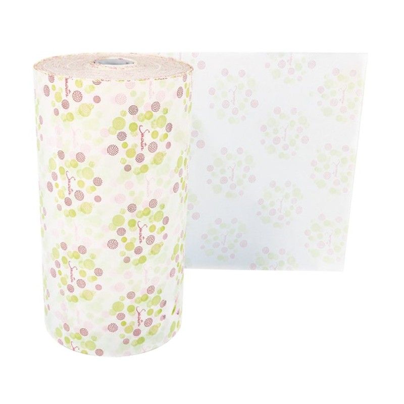 BOBINEAU DE COMPTOIR KRAFT BLANC - IMPRIME ROSE ET VERT