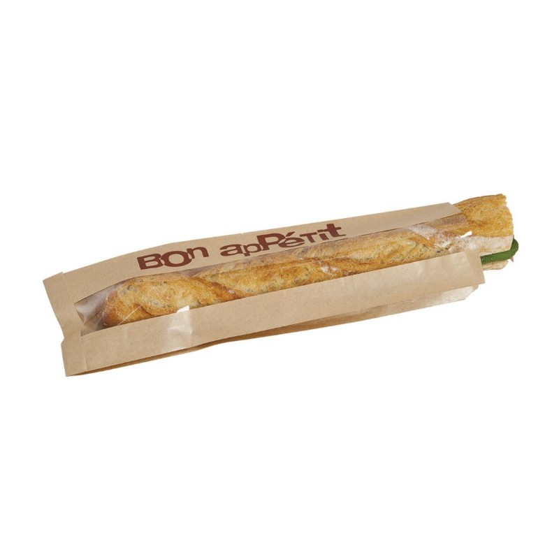 SAC A SANDWICH KRAFT BRUN A FENETRE - 340X100 MM - Soufflet 40 (x1000