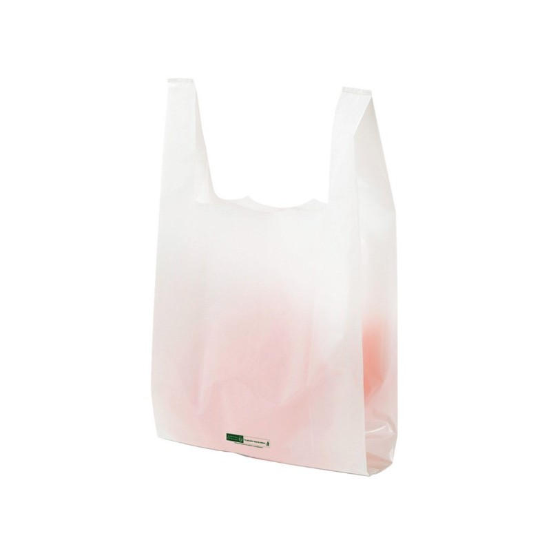 SAC BRETELLE EN PLASTIQUE BLANC - 450X260 MM - Soufflet 60 (x500)