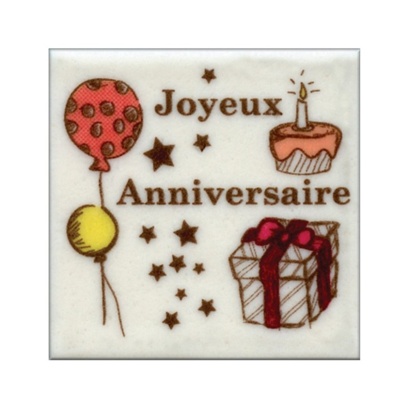 DECOR SUCRE - PLAQUETTE CARREE JOYEUX ANNIVERSAIRE - 50x50 mm (x60)