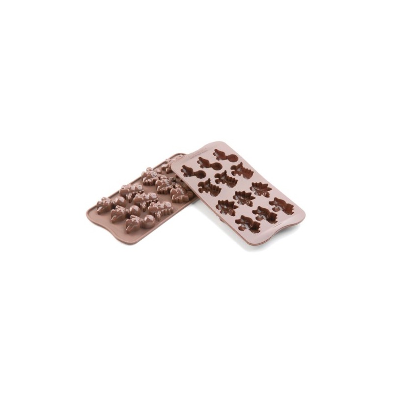 PLAQUE SILICONE CHOCOLAT - 12 dinosaures 40x33xht16 mm - 8ml
