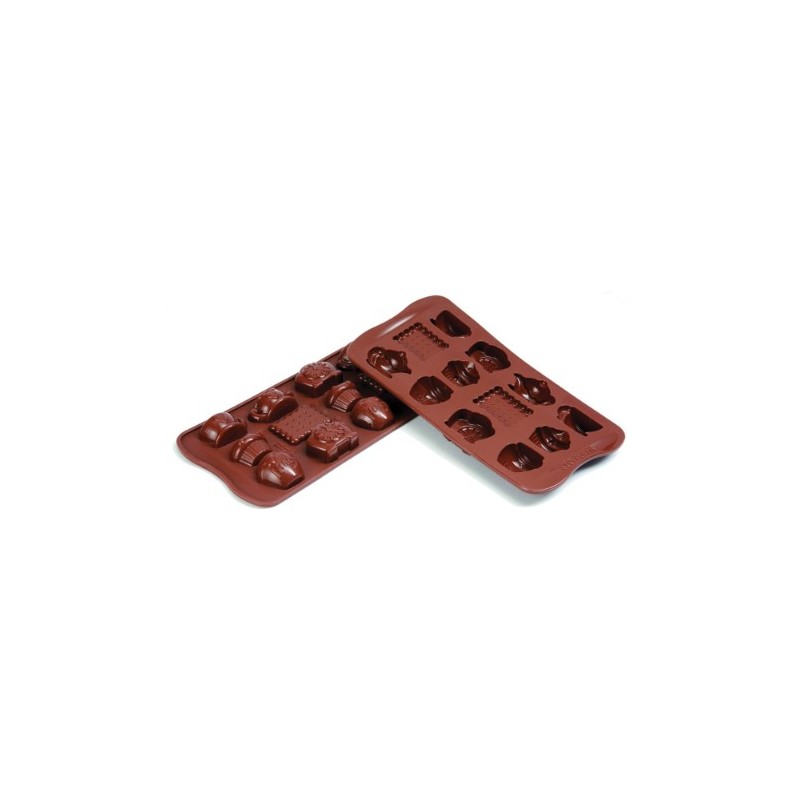 PLAQUE SILICONE CHOCOLAT - 12 sujets "tea time" 43.6x29xht15 mm