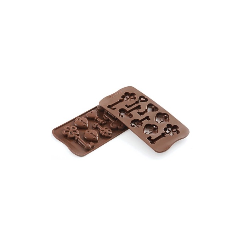 PLAQUE SILICONE CHOCOLAT - 6 clefs et 2 cadenas 107x21xht17 mm - 7.5 