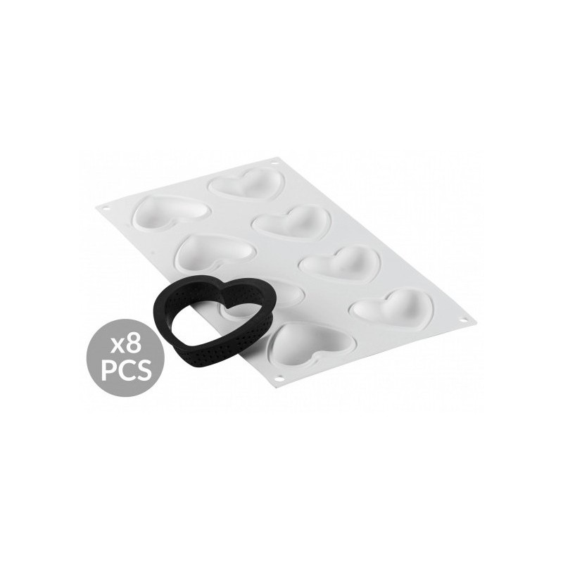 KIT PLAQUE SILICONE - 8 tartelettes cœur 80x70xht20 mm - 30ml