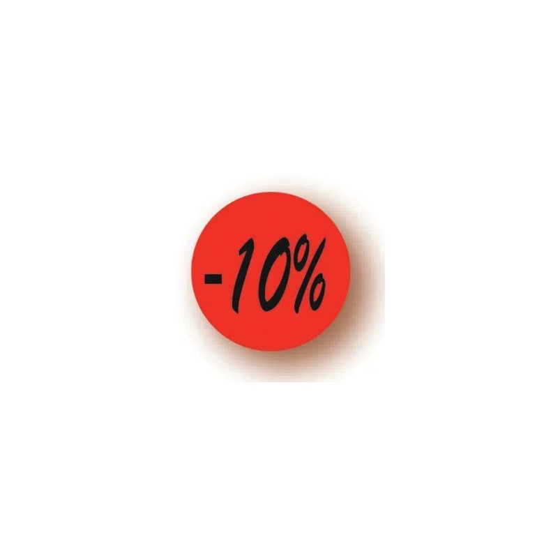 ETIQUETTE PAPIER ADHESIVE diam 36 mm - "- 10%" (lot de 500)