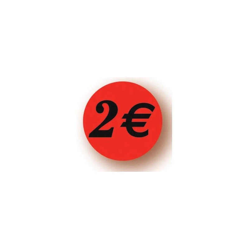ETIQUETTE PAPIER ADHESIVE diam 36 mm - "2€" (lot de 500)