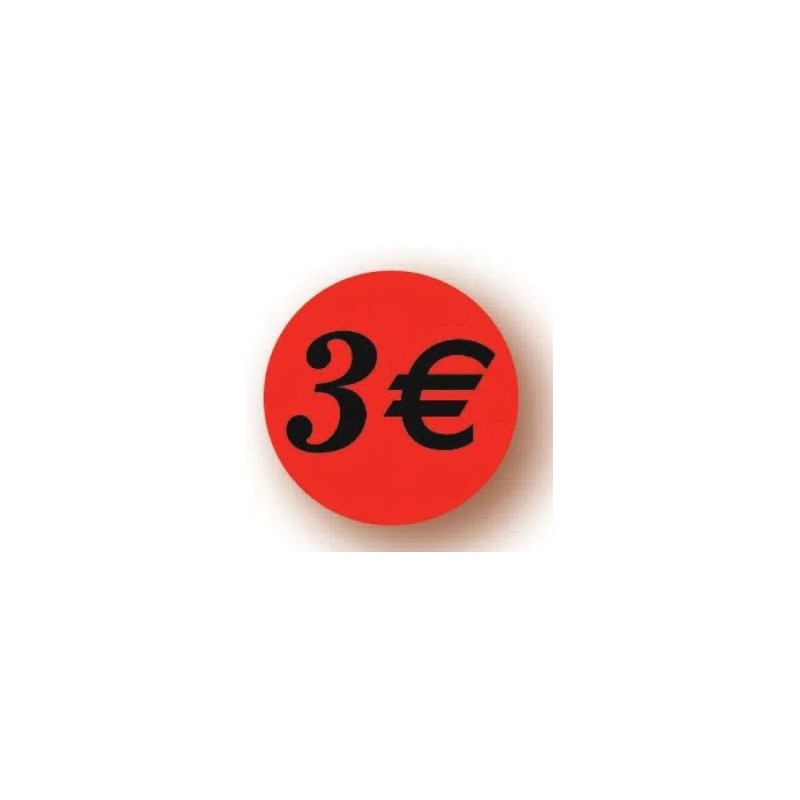 ETIQUETTE PAPIER ADHESIVE diam 36 mm - "3€" (lot de 500)