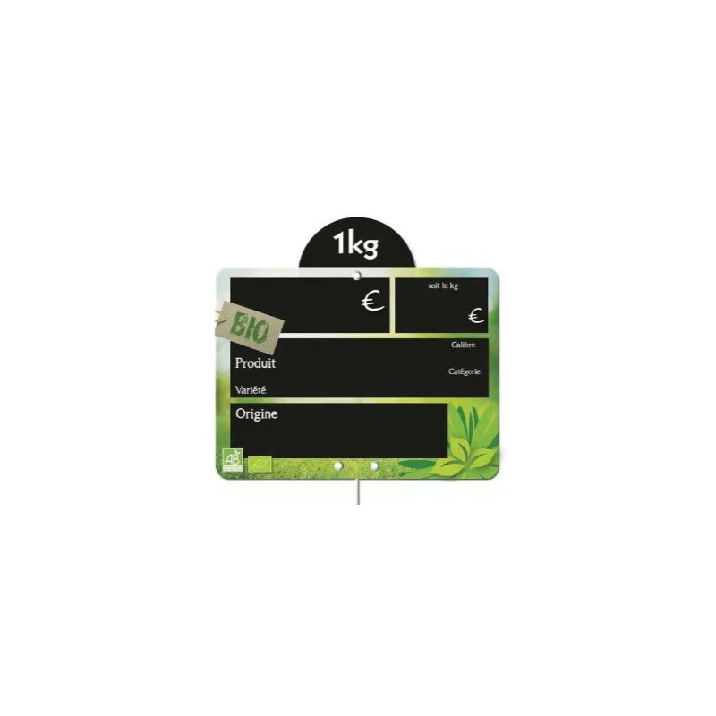ETIQUETTE BIO FRAIS VOC 200x150 mm – Disque poids en haut, pique inox