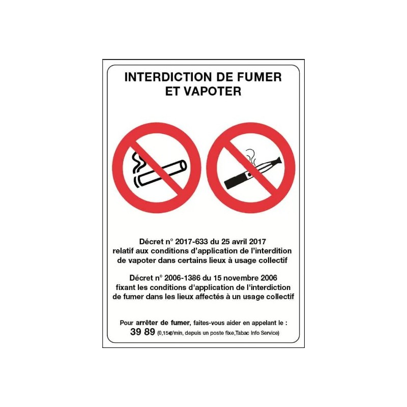 PANNEAU 150x210 mm – Interdiction de fumer et vapoter, vinyle adhésif