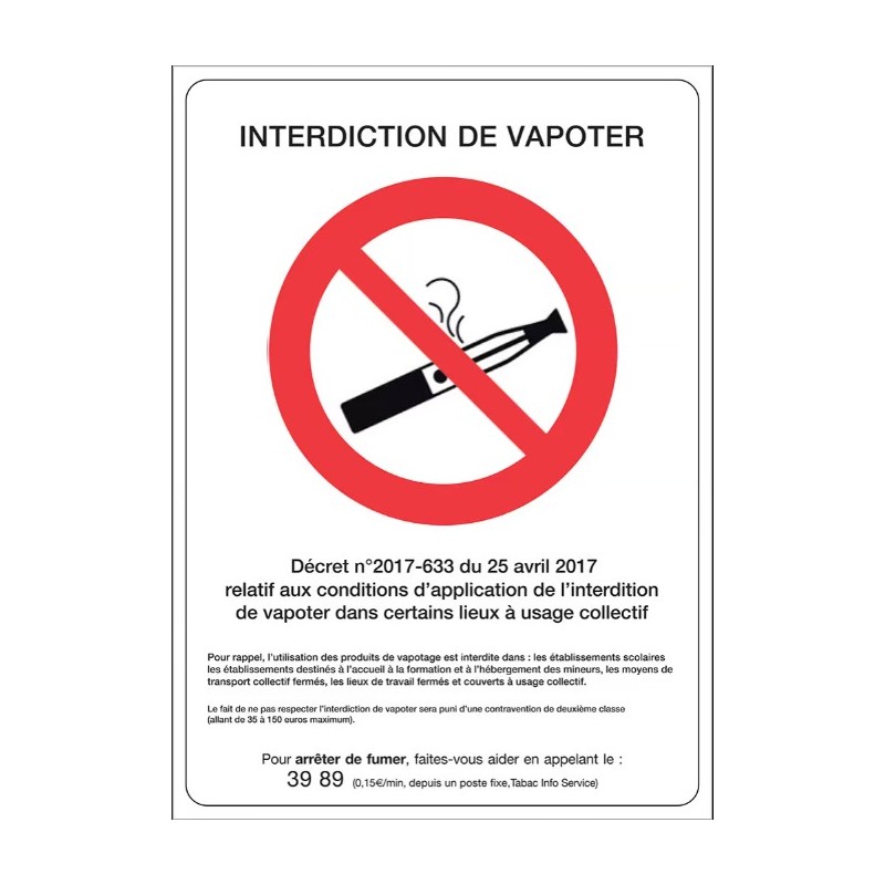 PANNEAU 150x210 mm–Interdiction de vapoter PVC blanc+2 adhésifs SUPPR