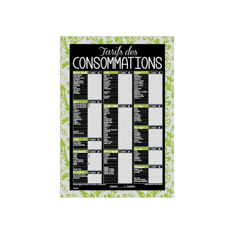 TARIF 490x690 mm Dentelle vert, Consommations + fil nylon