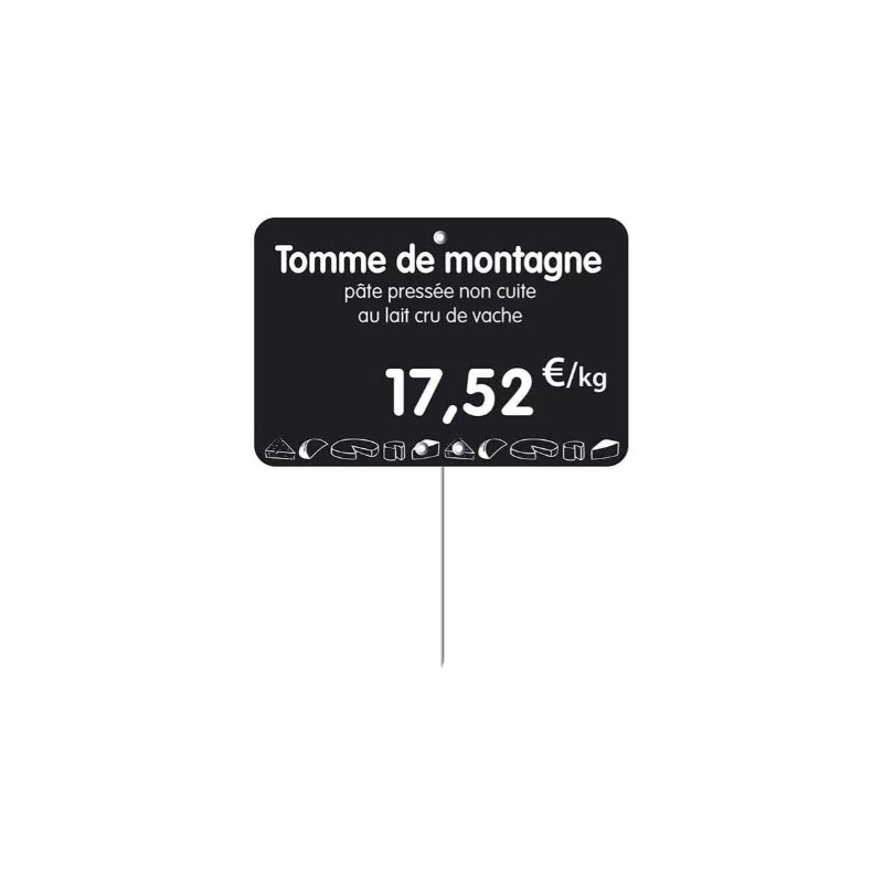 ETIQUETTE 120x80 mm noire, Tout Comprix Fromages, à texte, pique inox