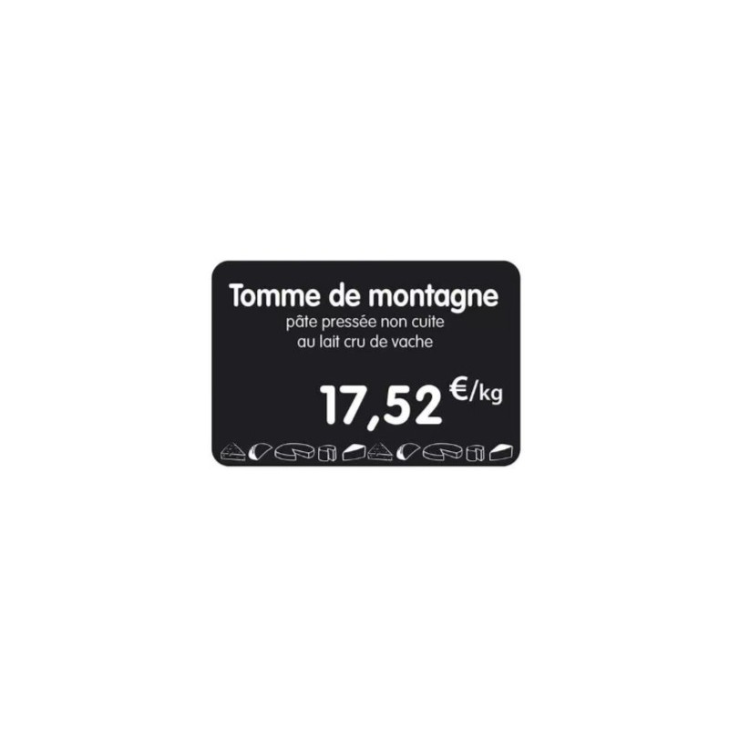 ETIQUETTE 120x80 mm noire, Tout Comprix Fromages, à texte, sans pique