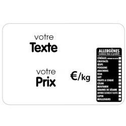 ETIQUETTE 105x70 mm blanche, Tout Comprix Allergènes, à texte, sans p