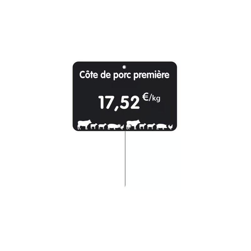 ETIQUETTE 80x60 mm noire, Tout Comprix Boucherie, à texte, pique inox