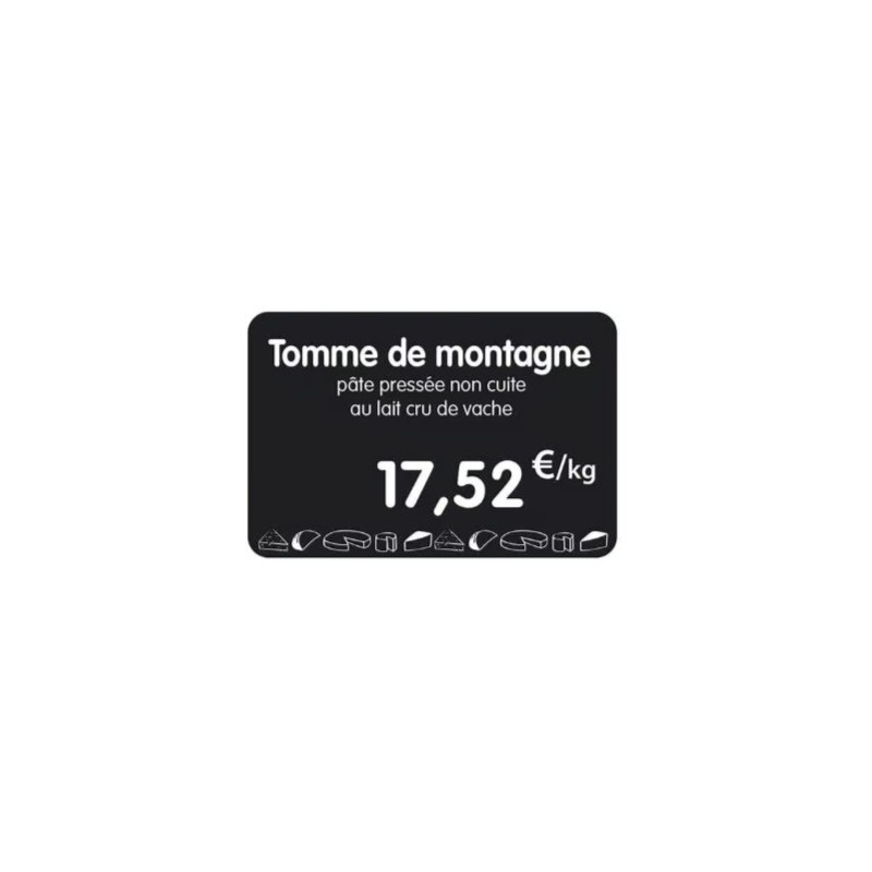 ETIQUETTE 80x60 mm noire, Tout Comprix Fromages, à texte, sans pique