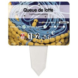 ETIQUETTE 140x100 mm Cordage, à texte, 8 roulettes, patte PVC cristal