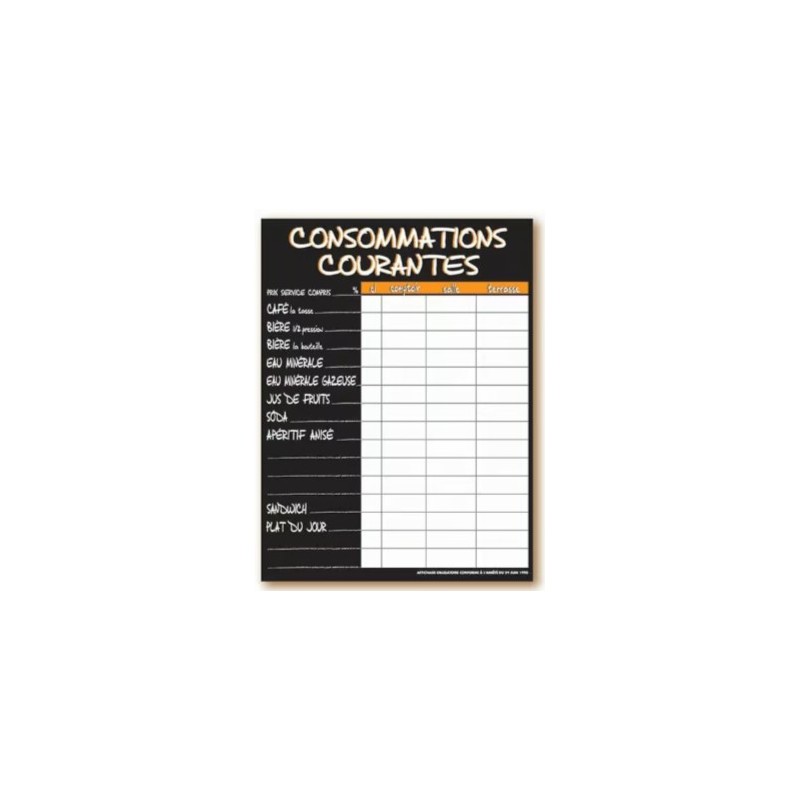 TARIF 300x400 mm À la craie orange Consommations courantes + fil nylo