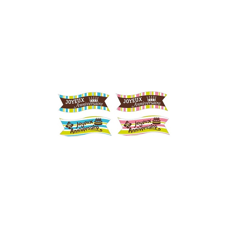BANDEROLE AZYME "joyeux anniversaire" 94x30 mm - 4 assortis (x24)