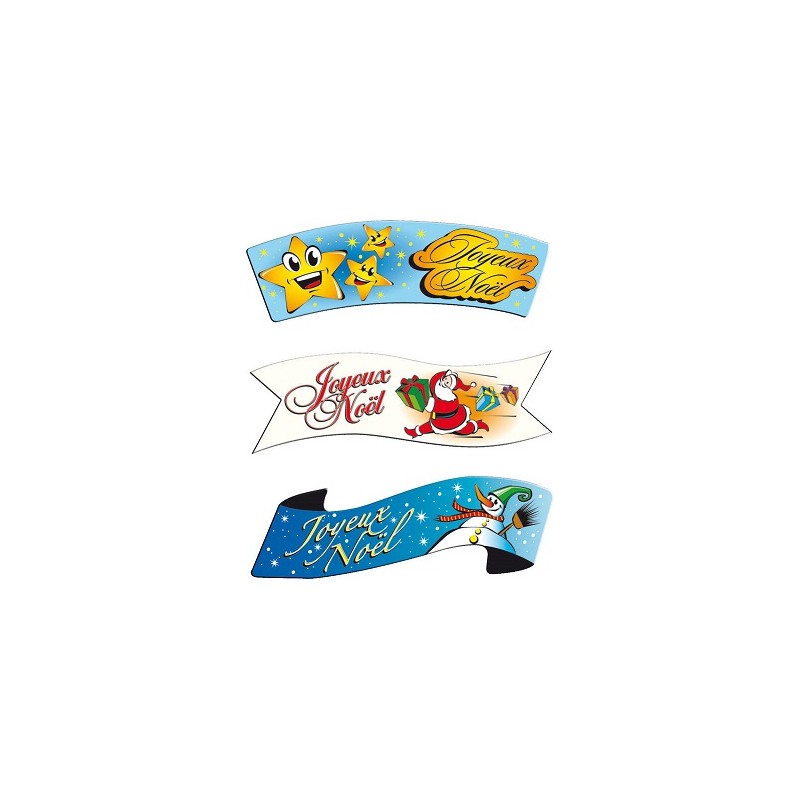 BANDEROLE AZYME "joyeux noël" 94x32 mm - 3 assortis (x24)