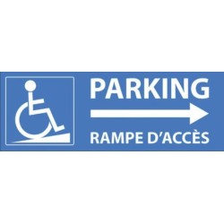 PANCARTE adhésive 210x75 mm "Parking rampe d'accès PMR à droite"