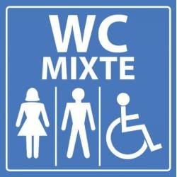 PANCARTE adhésive 100x100 mm "WC mixtes Homme, Femme & PMR"