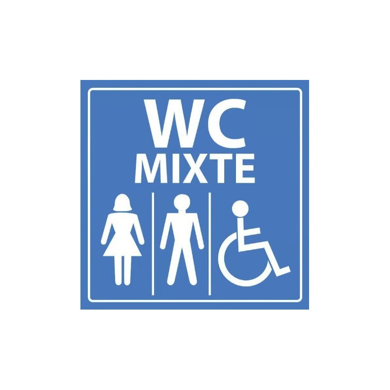 PANCARTE adhésive 100x100 mm "WC mixtes Homme, Femme & PMR"