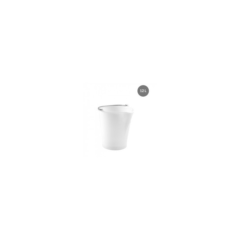 SEAU ROND PLASTIQUE 12 L - BLANC - ANSE INOX - BEC VERSEUR