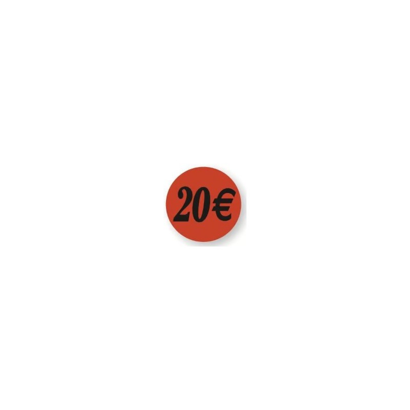 ETIQUETTE PAPIER ADHESIVE diam 36 mm - "20€" (lot de 500)