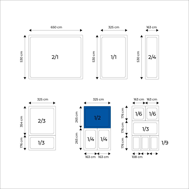 BAC GASTRO INOX PLEIN GN 1/2 (325x265 mm) PROF 65 - NOIR