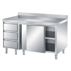 MEUBLE INOX PORTES COULISSANTES ET BLOC TIROIRS