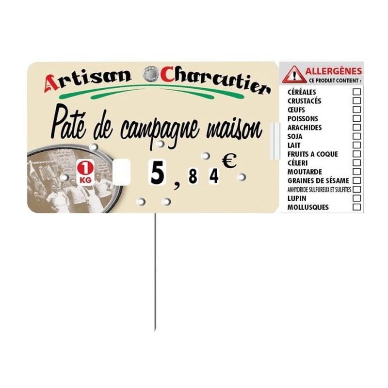 ETIQUETTE ALLERGENES 70x40 mm -grip à clipser sur le coté - lot de 10