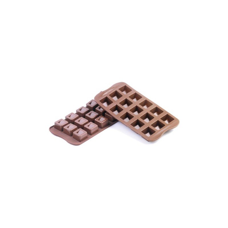 PLAQUE SILICONE CHOCOLAT - 15 carrés 26x26xht18 mm - 10ml