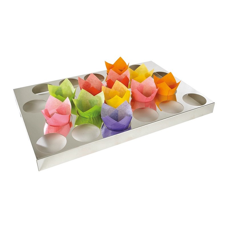 PLAQUE INOX DE CALAGE TULIPCUPS 56x36 ht 38 cm - 22 alvéoles Ø7.5 cm