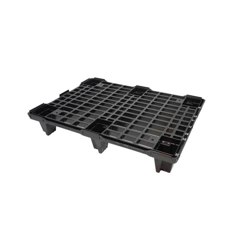 PALETTE PLASTIQUE 1200X800X130 AJOUREE - 9 plots- charge 1000kgs noir