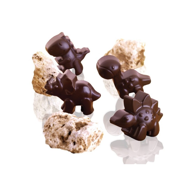 PLAQUE SILICONE CHOCOLAT - 12 dinosaures 40x33xht16 mm - 8ml