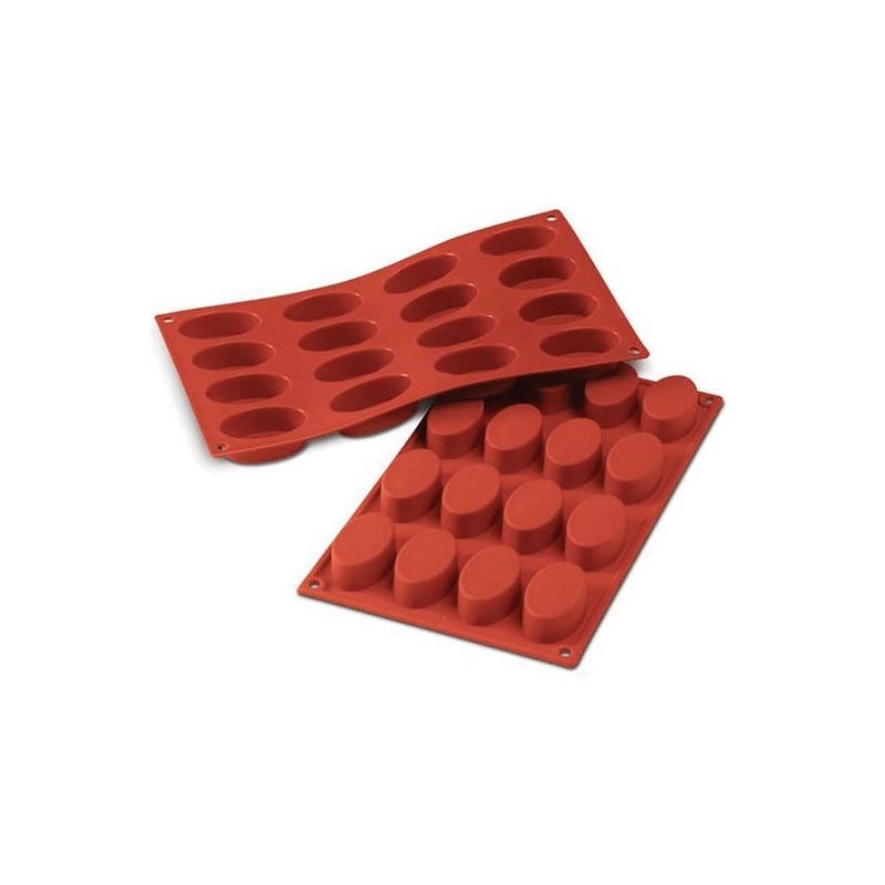 PLAQUE SILICONE 300X175 - 16 petits fours ovales 55x33xht20 mm - 30ml