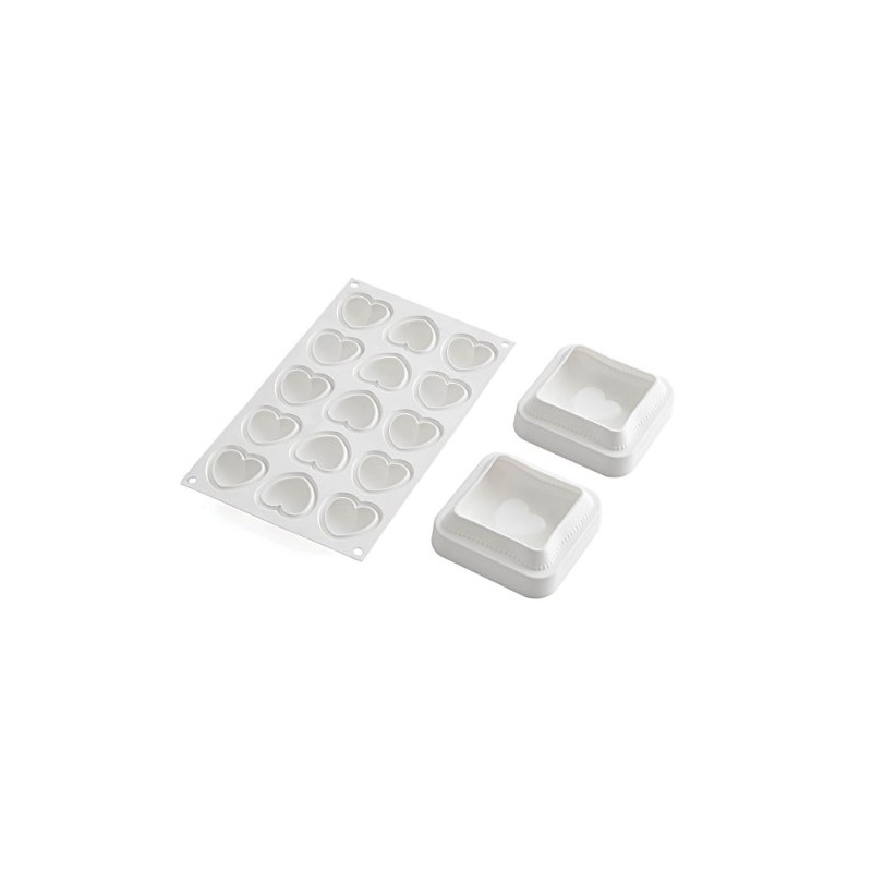 KIT MOULE SILICONE 300X175 - 7 moules coussins cœur 100x100xht100 mm