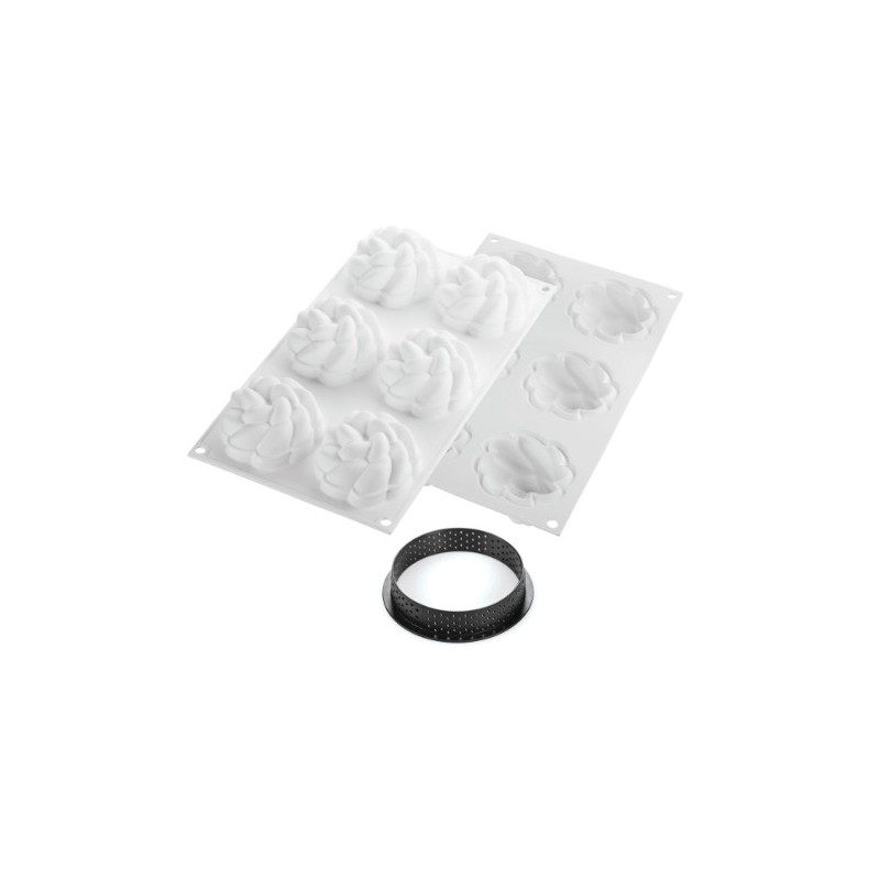 KIT PLAQUE SILICONE - 6 tartelettes fleur Ø 80xht20 mm - 90ml