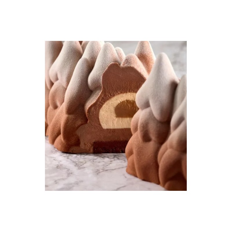 MOULE SILICONE BUCHE - Décor arbres enneigés 250x90xht95 mm - 1100ml