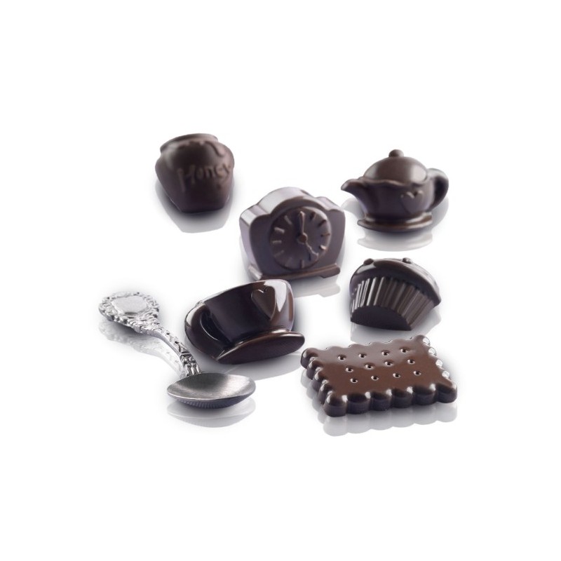 PLAQUE SILICONE CHOCOLAT - 12 sujets "tea time" 43.6x29xht15 mm