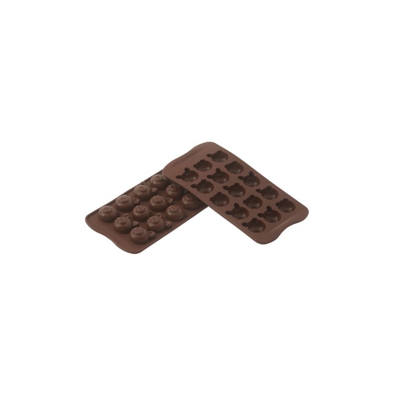 PLAQUE SILICONE CHOCOLAT - 15 têtes de cochons 31x29xht15 mm - 8ml