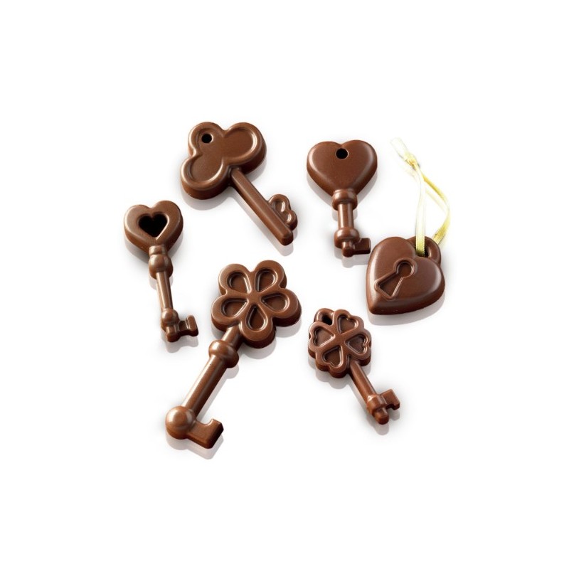 PLAQUE SILICONE CHOCOLAT - 6 clefs et 2 cadenas 107x21xht17 mm - 7.5 