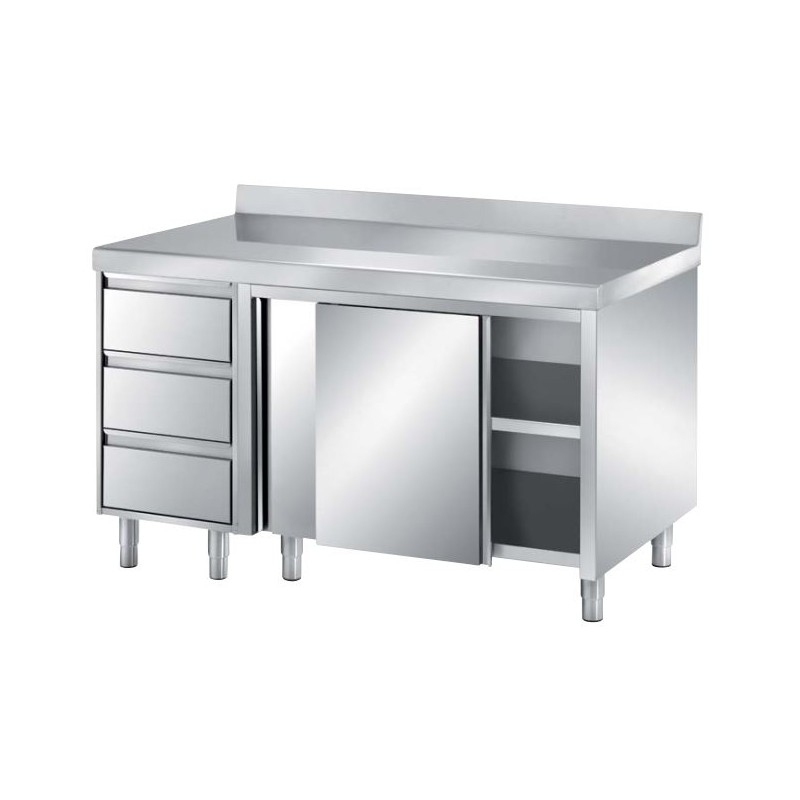 MEUBLE INOX PORTES COULISSANTES ET BLOC TIROIRS
