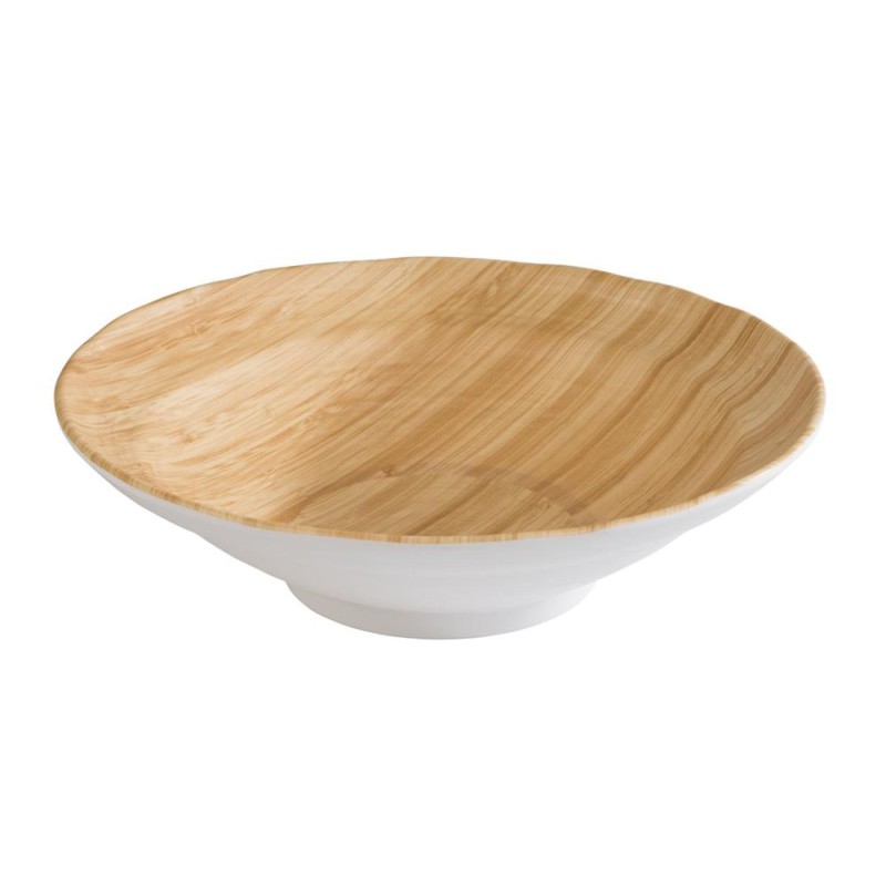 SALADIER MELAMINE IMITATION BAMBOO Ø 305 HT 85 - INT BAMBOO/EXT BLANC