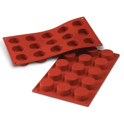 PLAQUE SILICONE 300X175 - 15 petits fours ronds Ø 40xht20 mm - 30ml