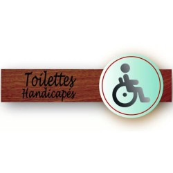 PLAQUE DUOSIGN S/SUPPORT BOIS 220x85 MM "Toilettes handicapés"