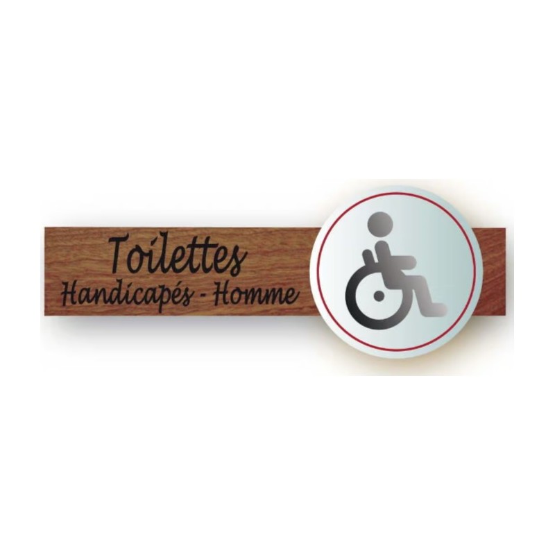 PLAQUE DUOSIGN S/SUPPORT BOIS 220x85 MM "Toilettes handicapés homme"