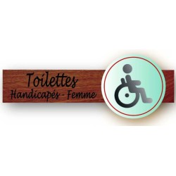 PLAQUE DUOSIGN S/SUPPORT BOIS 220x85 MM "Toilettes handicapés femme"