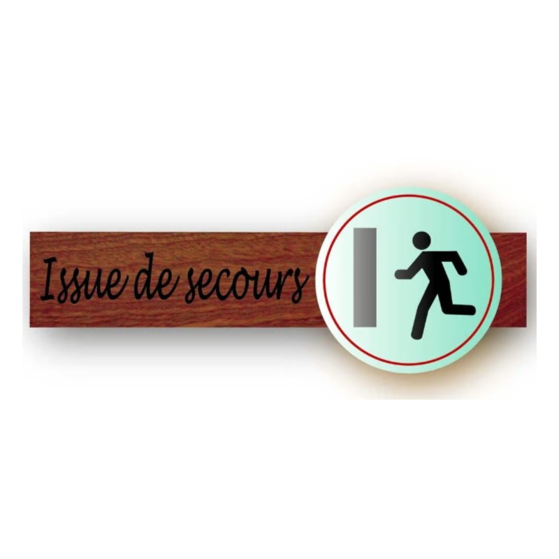 PLAQUE DUOSIGN S/SUPPORT BOIS 220x85 MM "Issue de secours"